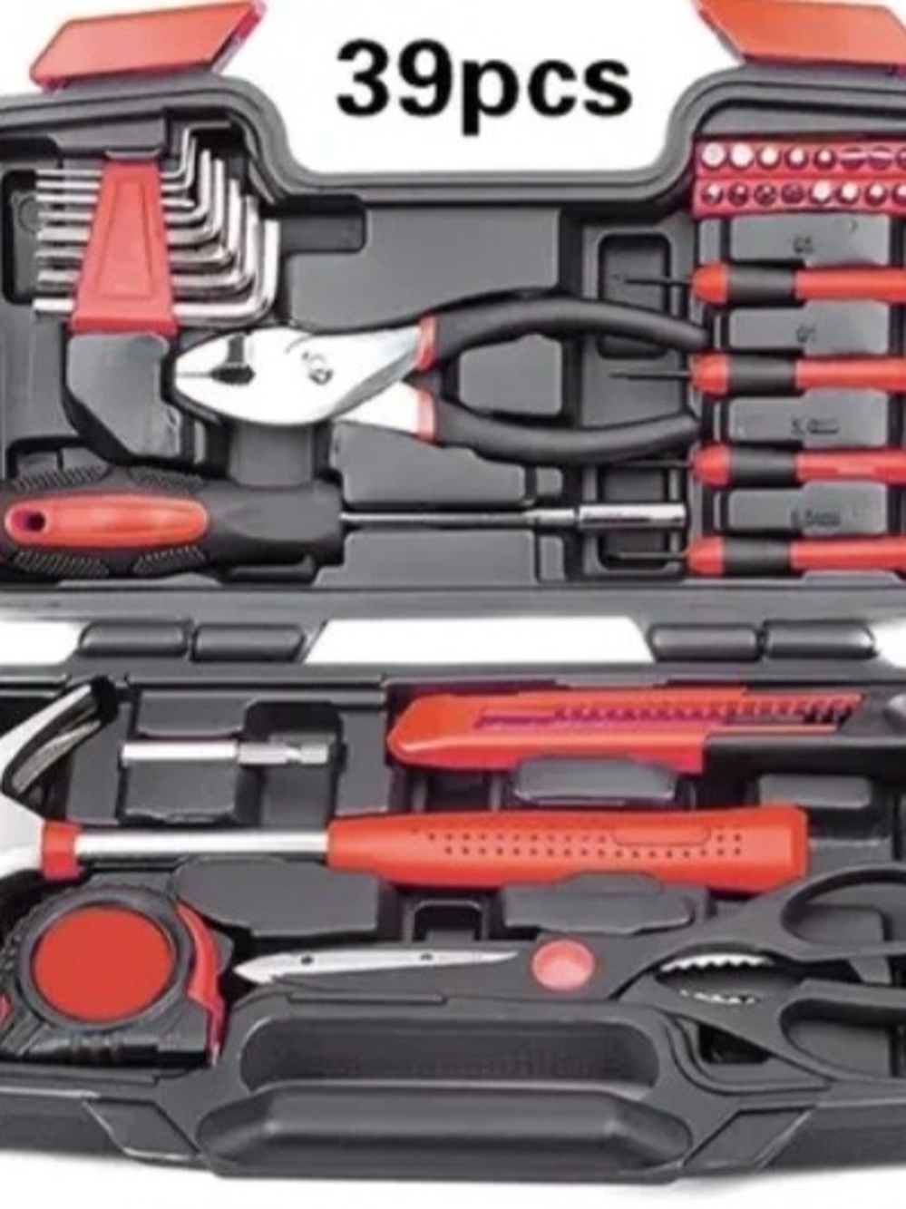 39-Piece Men's Home Tool Set in Red and Black